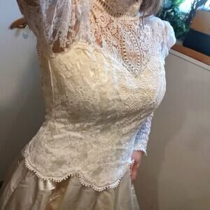 Vintage Jessica McClintock Wedding Gown Lace Bodice Satin Skirt Size 8